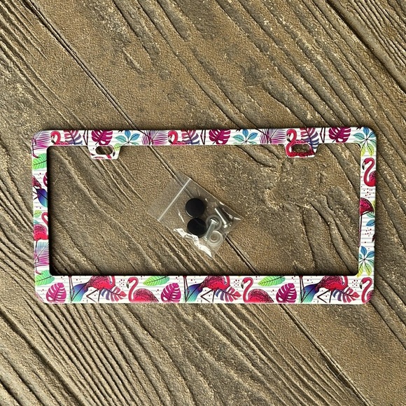 New in Package Cute Pink Flamingo Aluminum Decorative License Plate Cover - Picture 2 of 5